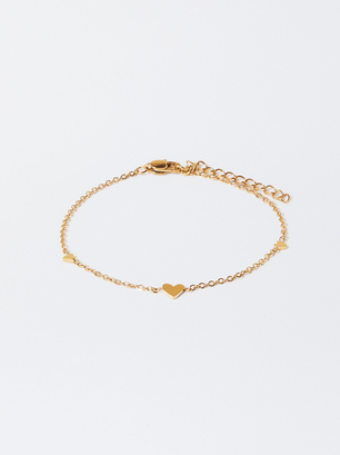 Stainless Steel Bracelet With Hearts, Golden, hi-res