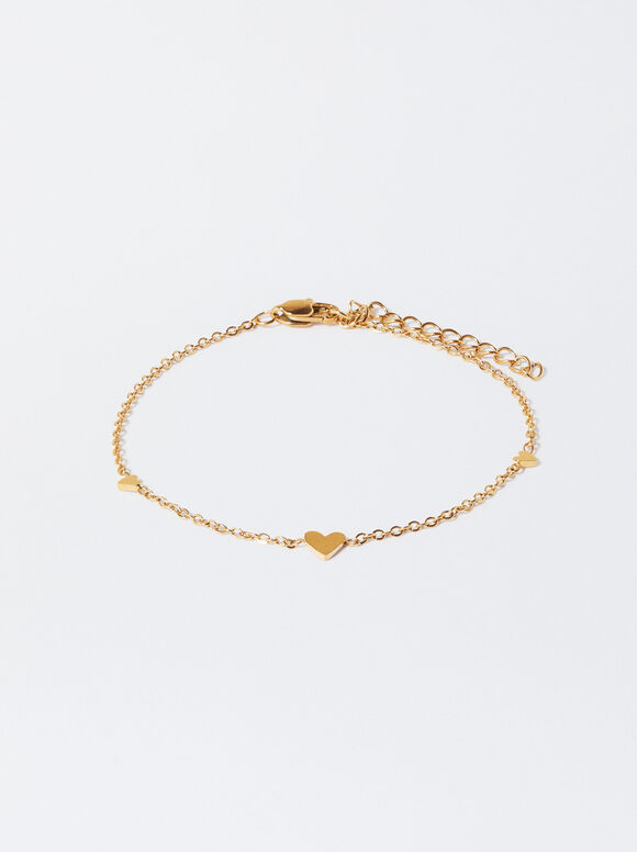 Steel Bracelet With Hearts, Golden, hi-res
