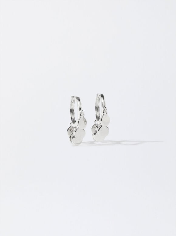Small Hoop Earrings With Pendants, Silver, hi-res