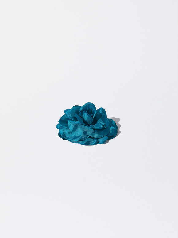 Pince À Cheveux / Broche Avec Fleur, Bleu, hi-res