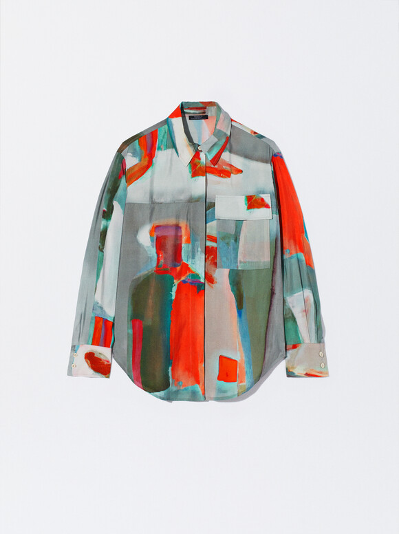 Long-Sleeved Printed Shirt, Multicolor, hi-res