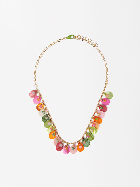 Multicolored Shell Necklace With Crystals, Multicolor, hi-res