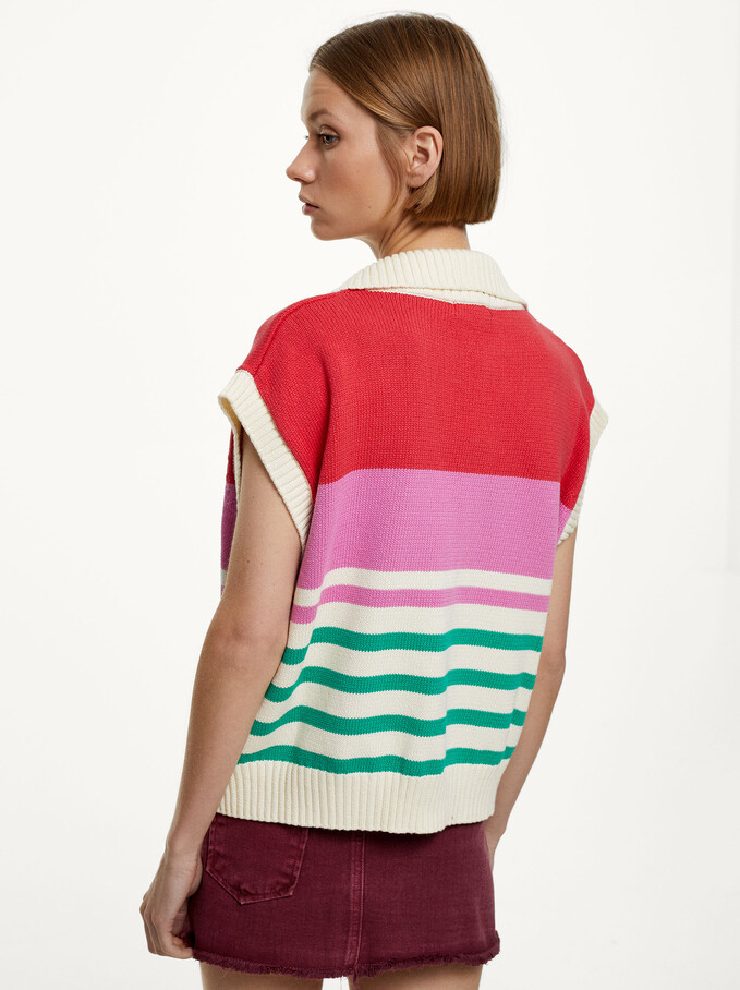 Knitted Vest With Stripes, Green, hi-res