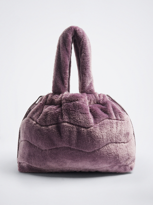 Sac Cabas En Fausse Fourrure, Violet, hi-res