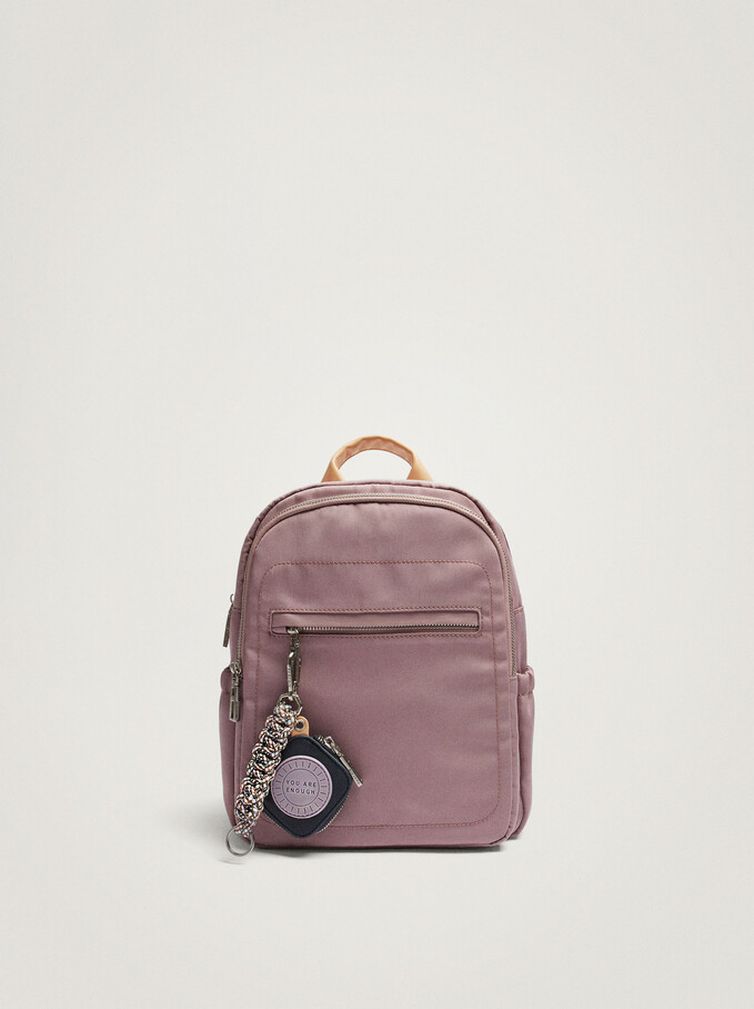 Nylon Backpack With Pendant, Violet, hi-res