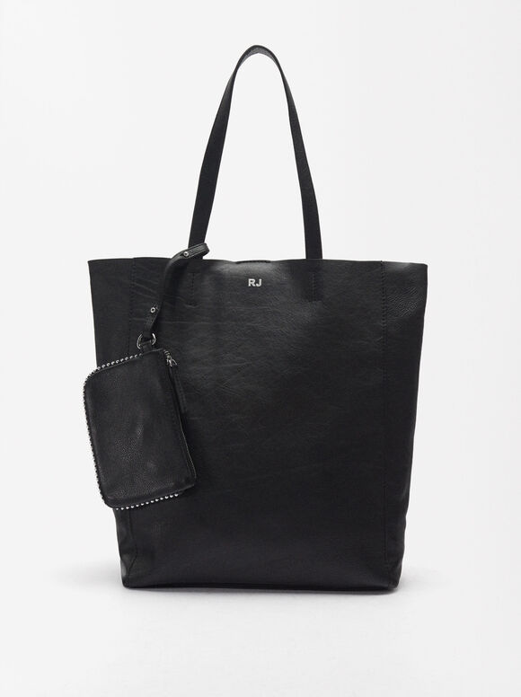 Personalized Metallic Leather Tote Bag, Black, hi-res