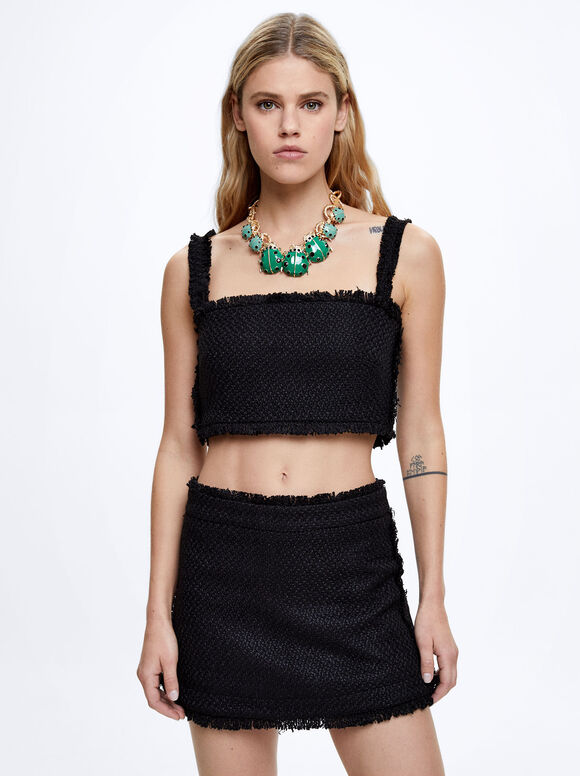 Online Exclusive - Tweed Mini Skirt, Black, hi-res
