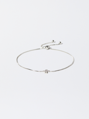 Silver-Plated Bracelet With Cubic Zirconia And Cross, Silver, hi-res