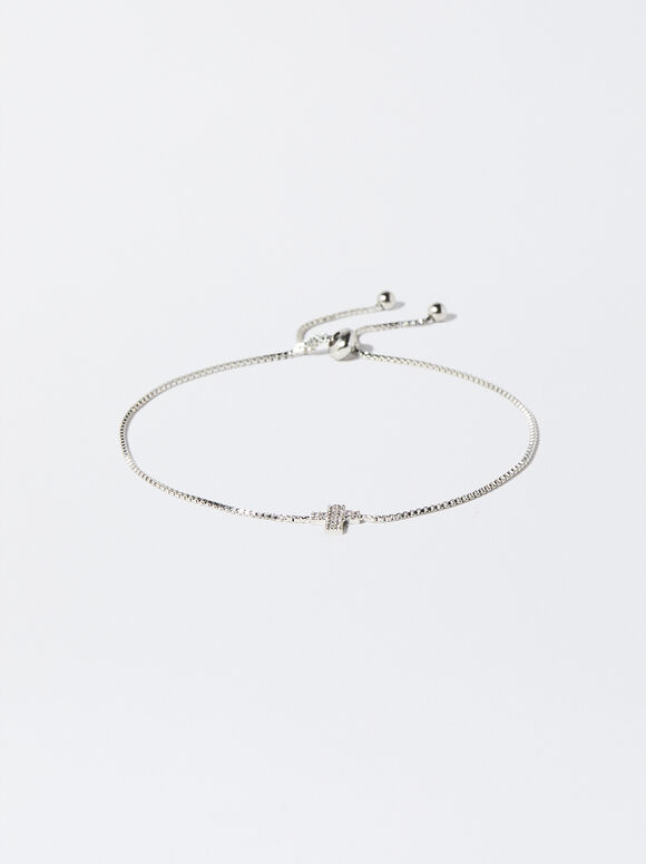 Gold-Toned Bracelet With Cubic Zirconia And Cross, Silver, hi-res