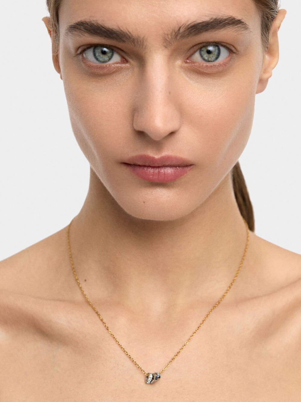 Short bicolor necklace with crystals - stainless steel