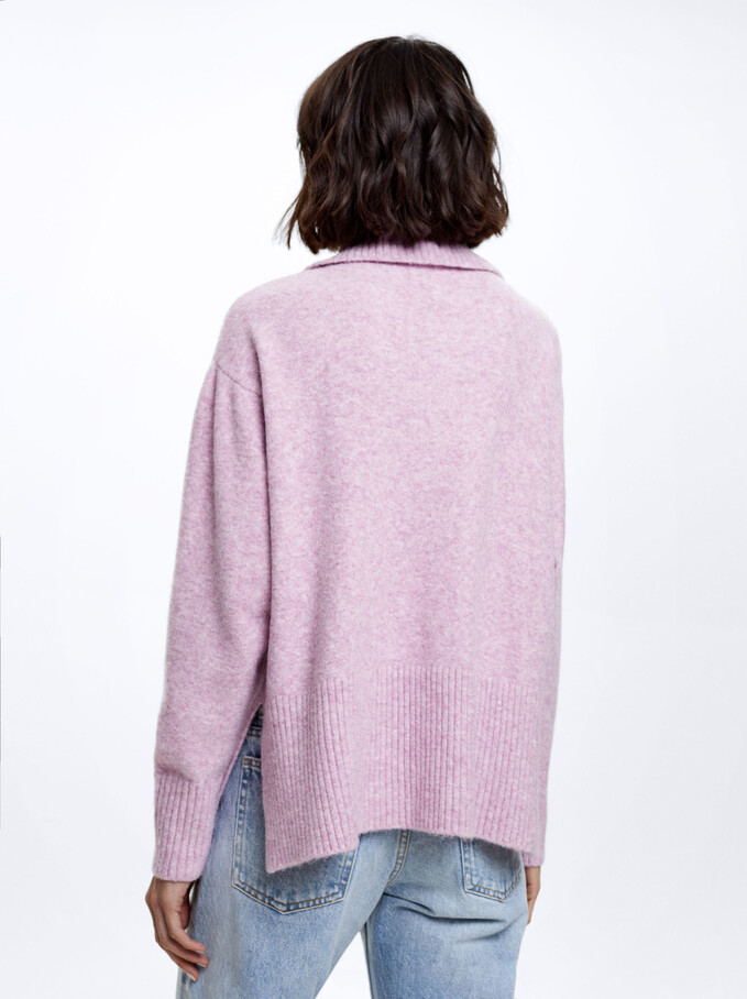High-Neck Knit Sweater, Pink, hi-res