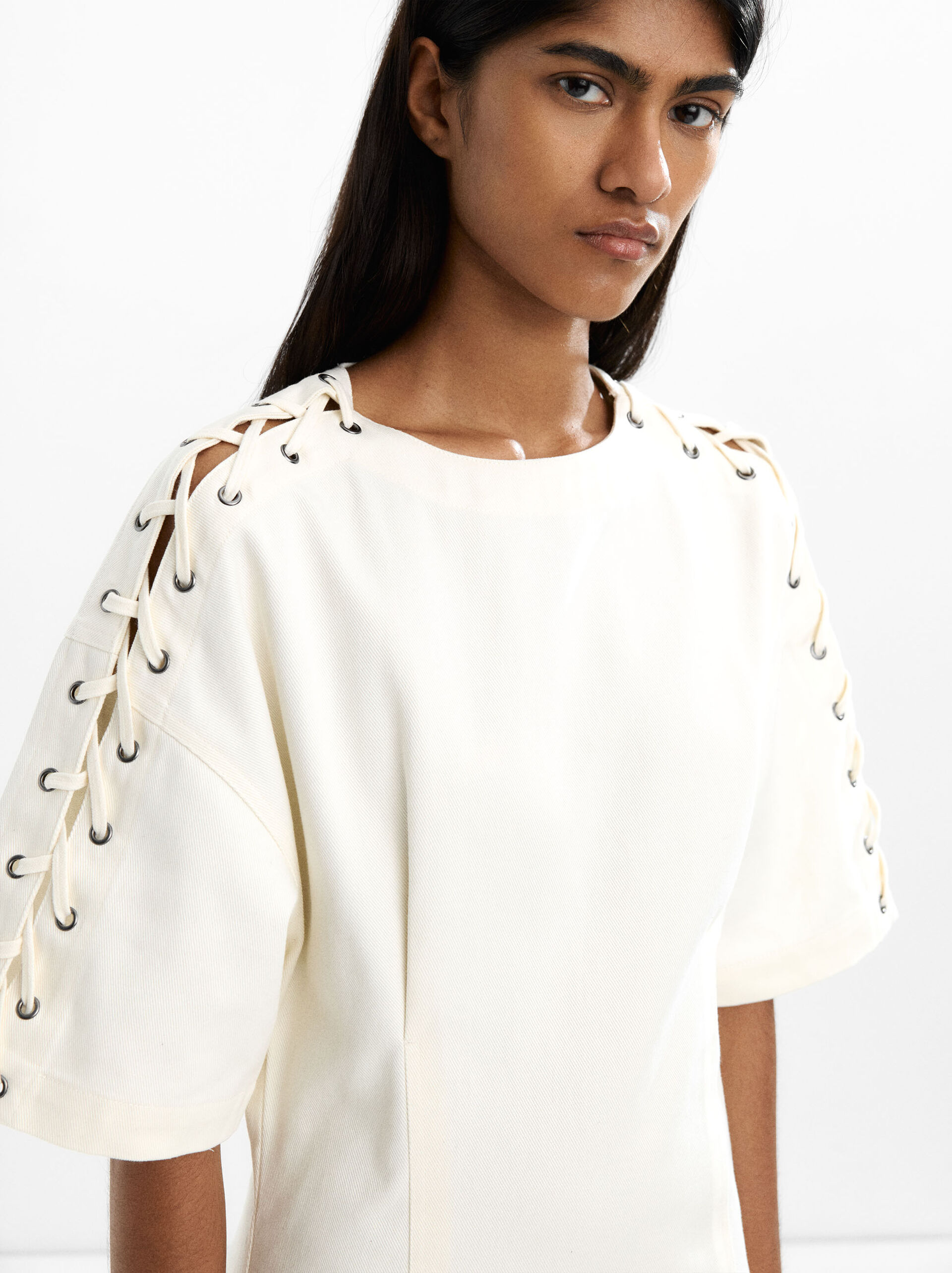 Crossover strap 100% cotton dress image number 2.0