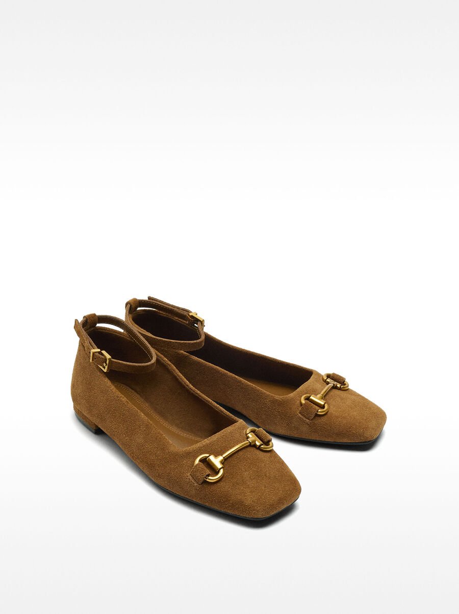 Ankle-strap leather ballet flats