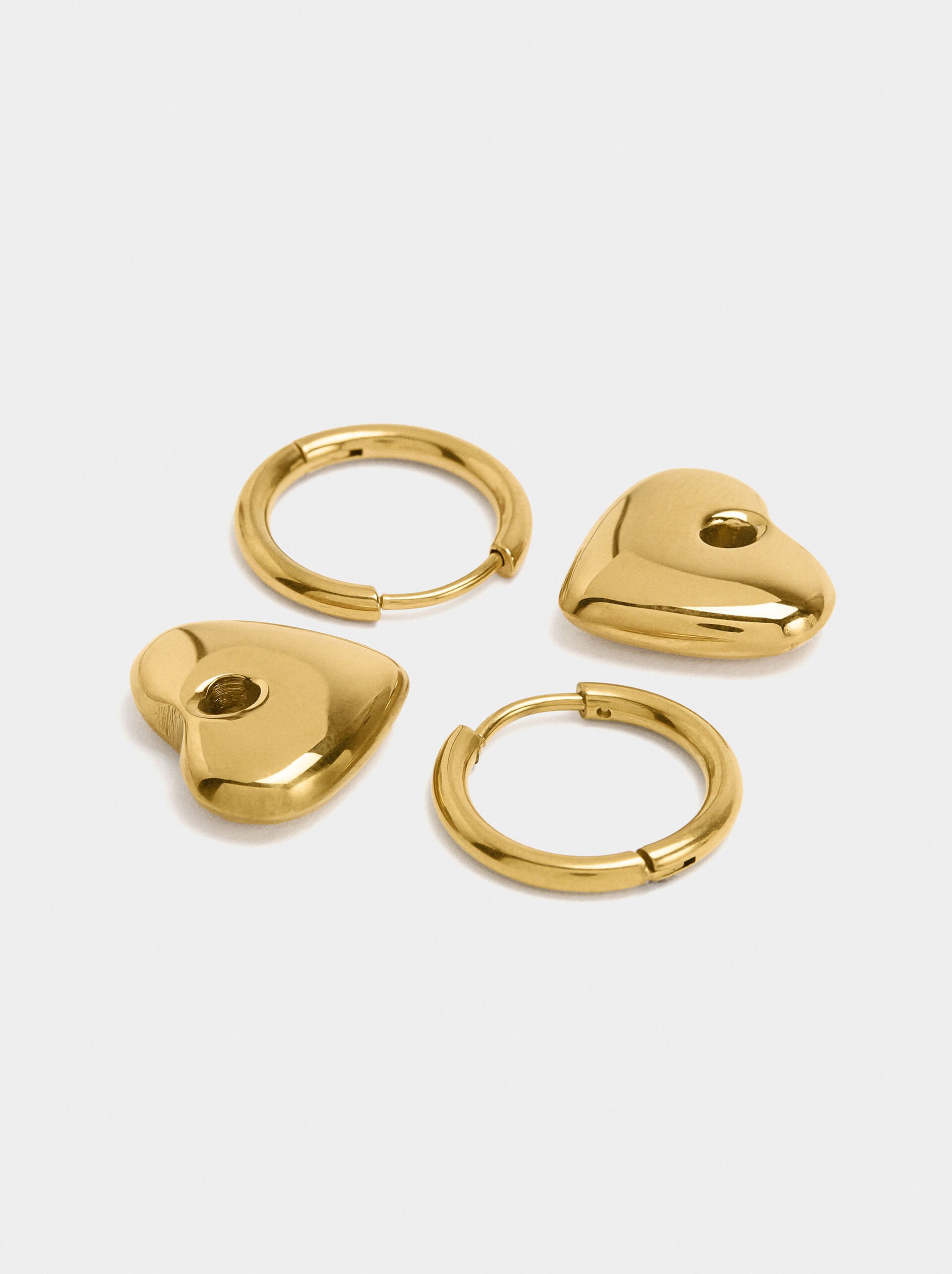 Hoop earrings with hearts - stainless steel image number 0.0