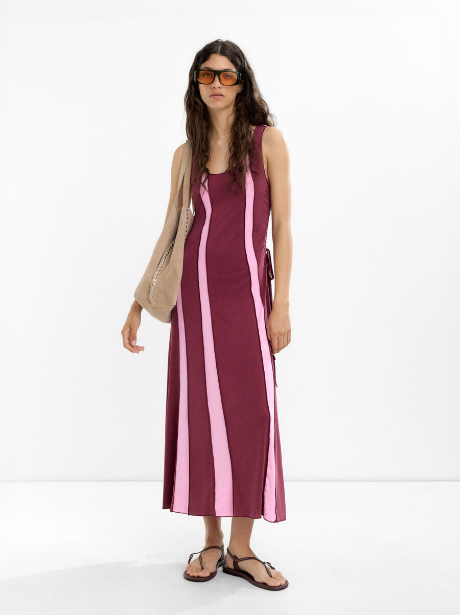 Long dress with contrast fabrics