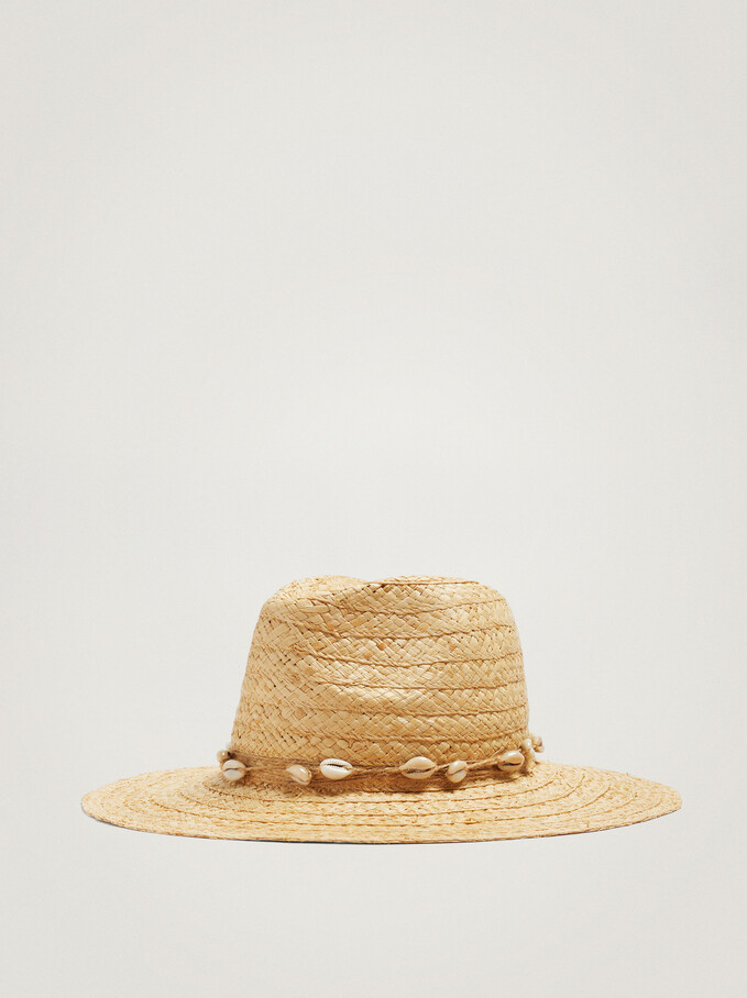 Straw Hat With Shells, Ecru, hi-res