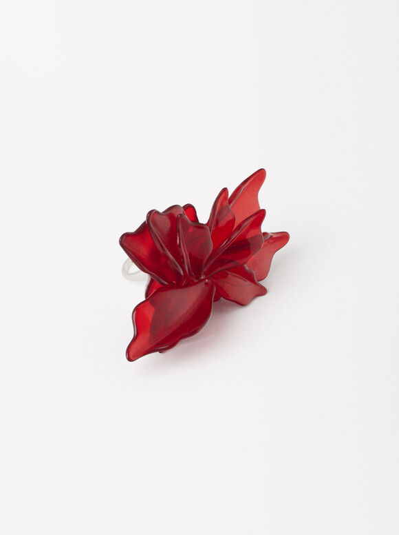 Online Exclusive - Ring With Flower, Red, hi-res
