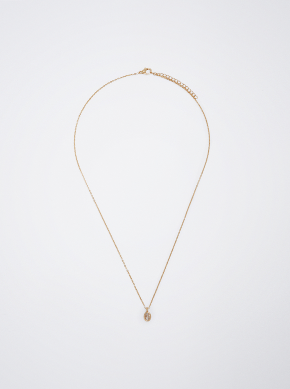 Golden Necklace With Zirconia, Golden, hi-res