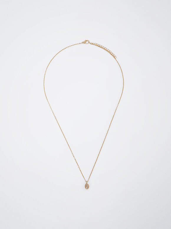 Golden Necklace With Zirconia, Golden, hi-res