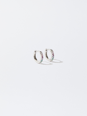 925 Silver Personalised Hoop Earrings With Zirconias, , hi-res