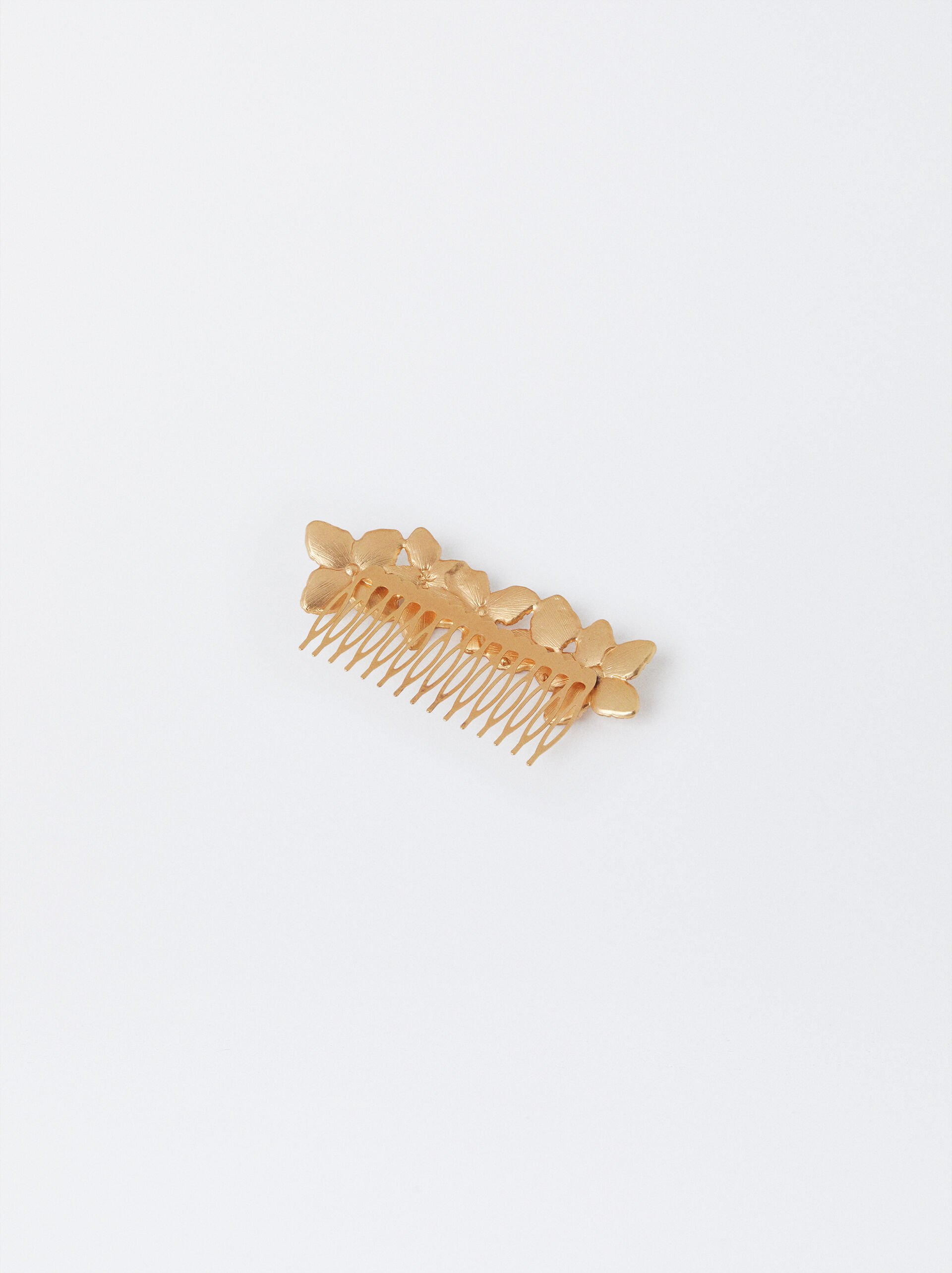 Golden Hair Comb With Flowers image number 2.0