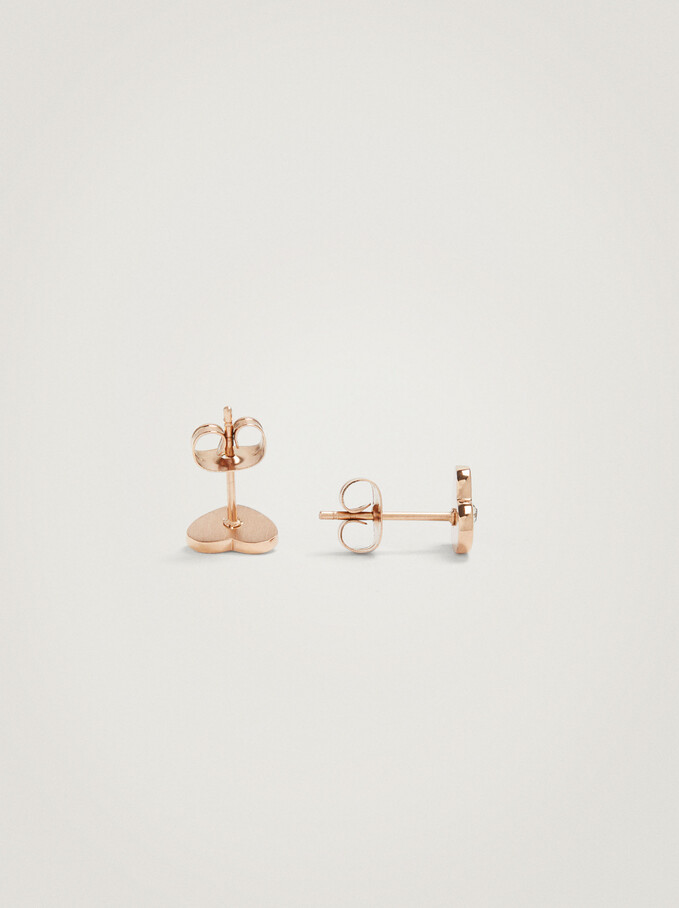 Steel Earrings With Heart, Rose Gold, hi-res