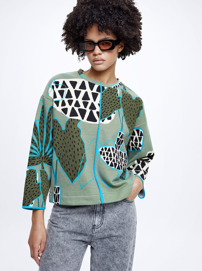 Cotton Printed Sweater, Multicolor, hi-res