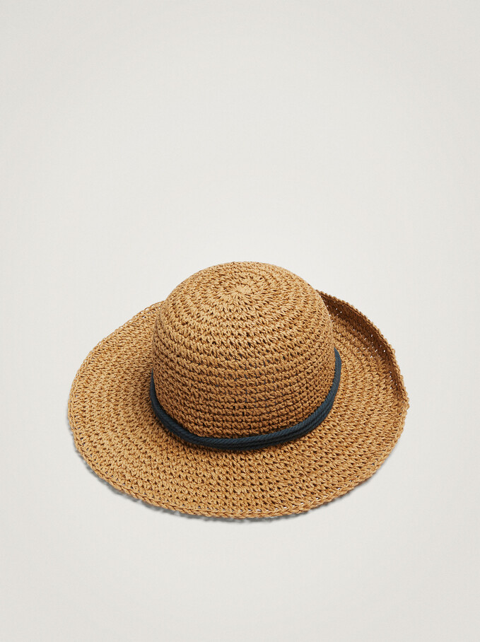 Braided Hat With Band, Beige, hi-res