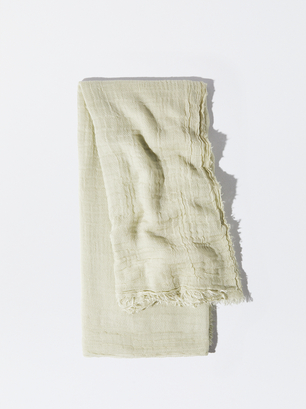 Plain Pashmina With Frayed Detailing, Green, hi-res