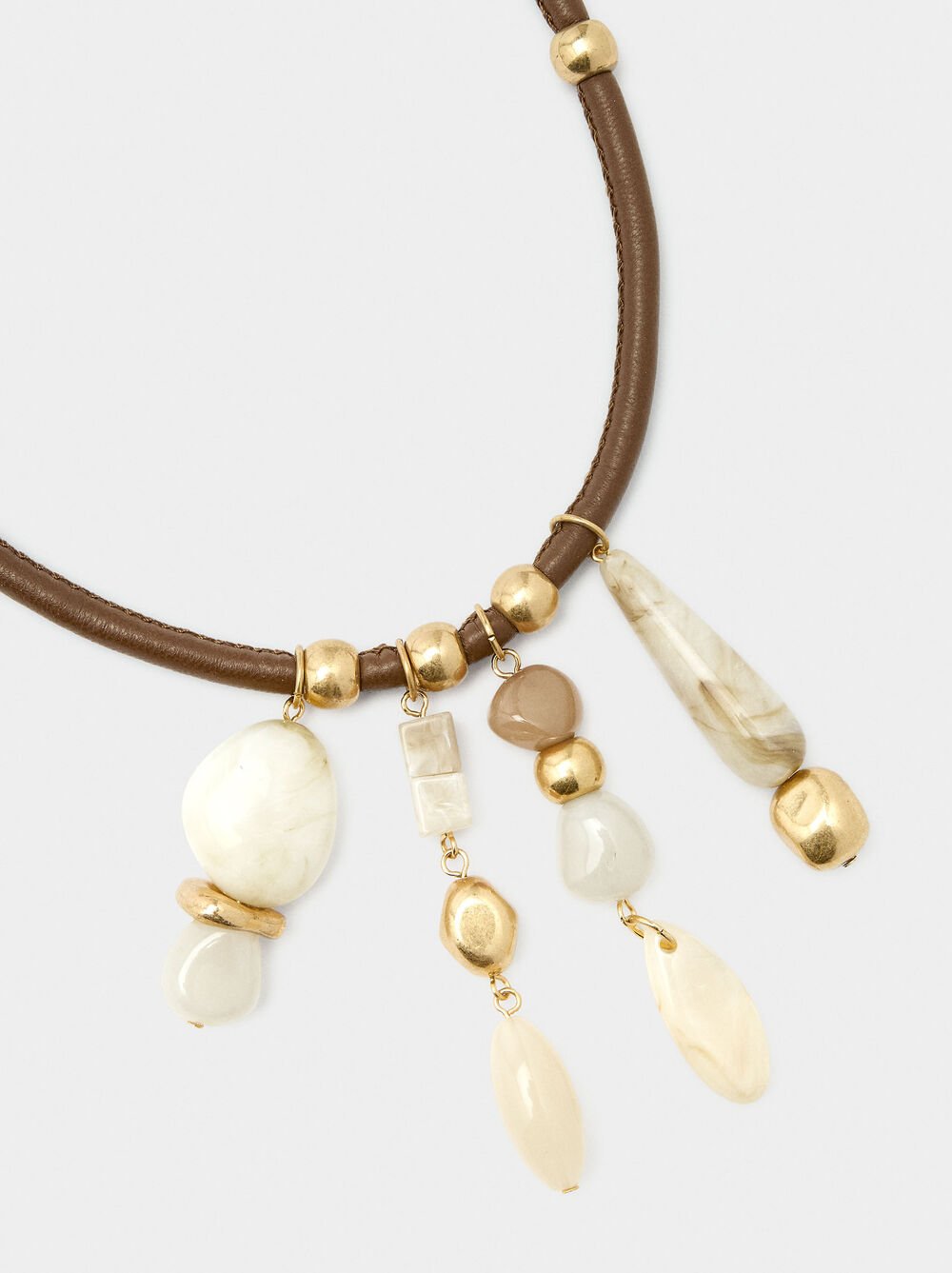 Necklace with cord and stone-effect pendants