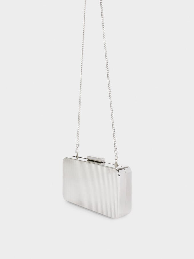Party Clutch With Chain Handle, Silver, hi-res
