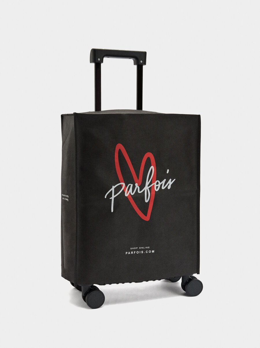 Striped travel suitcase