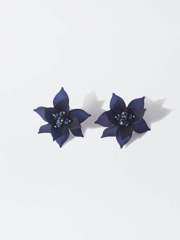 Ohrringe Mit Blume, Blau, hi-res