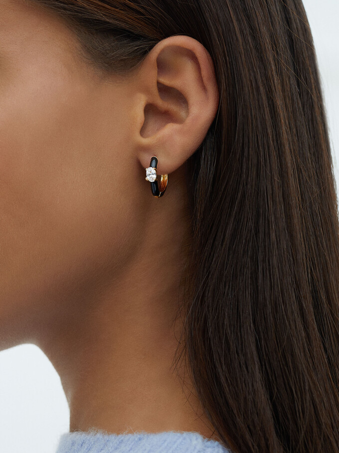 Small Hoop Earrings With Zirconia, Golden, hi-res