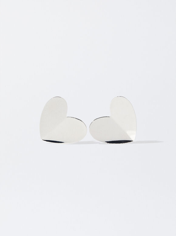 Golden Heart Earrings, Silver, hi-res