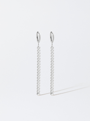 Stainless Steel Earrings With Zirconia, Silver, hi-res