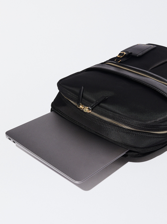 Nylon Backpack For 15” Laptop, Black, hi-res