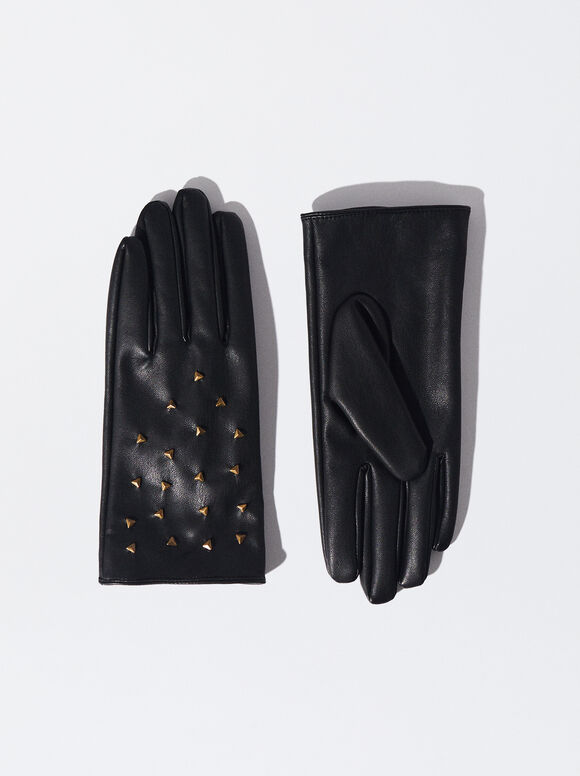 Gloves With Studs, Black, hi-res