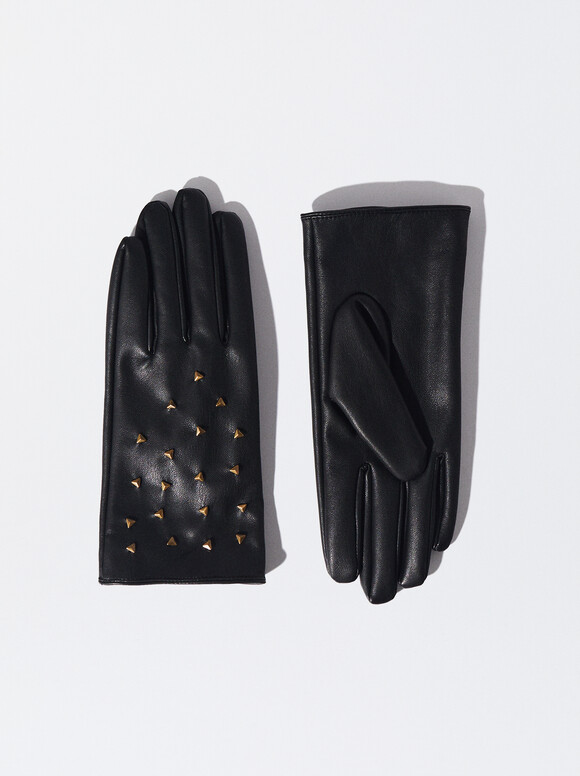 Gloves With Studs, Black, hi-res