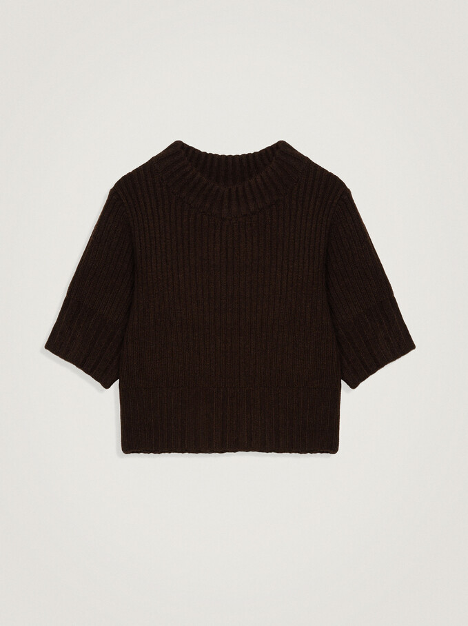 Knitted Crop Top, Brown, hi-res