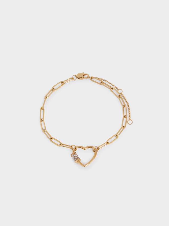 Steel Bracelet With Heart, Golden, hi-res