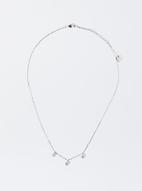 925 Silver Necklace With Zirconia, Silver, hi-res