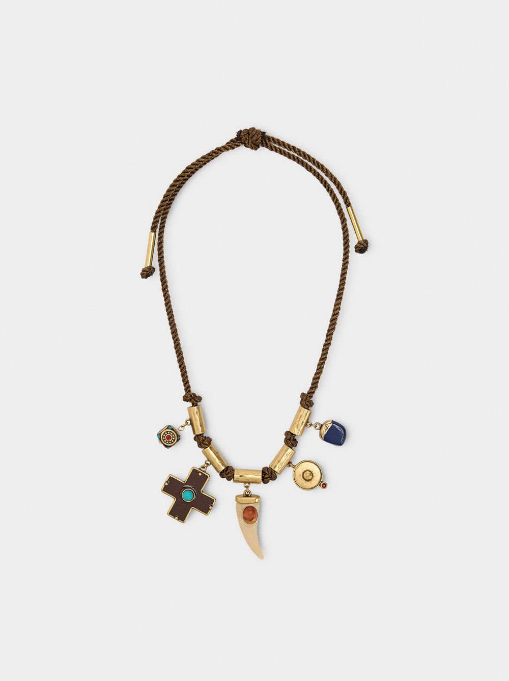 Cord necklace with enamel pendants