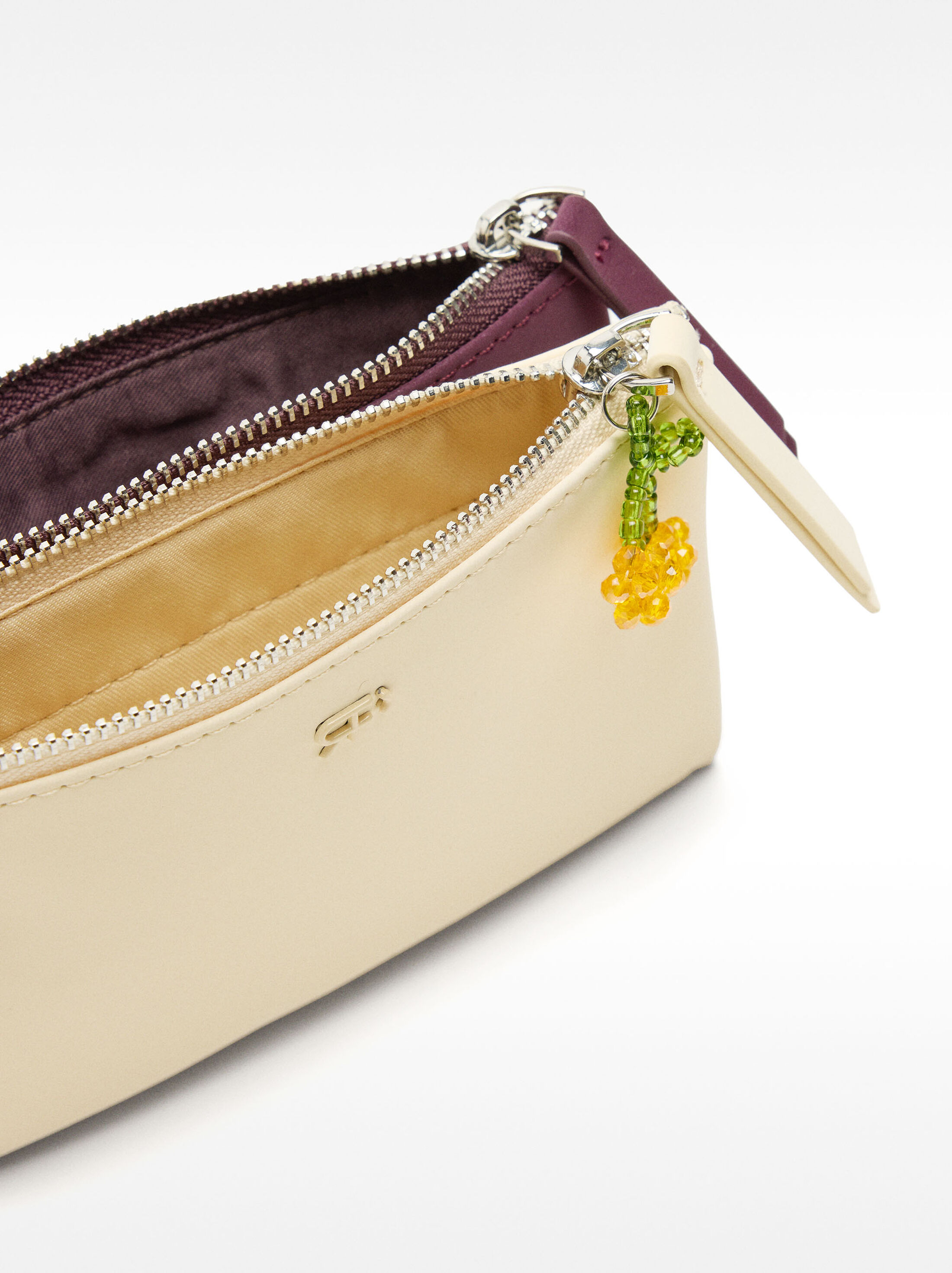Soft texture coin purse with floral charm image number 2.0