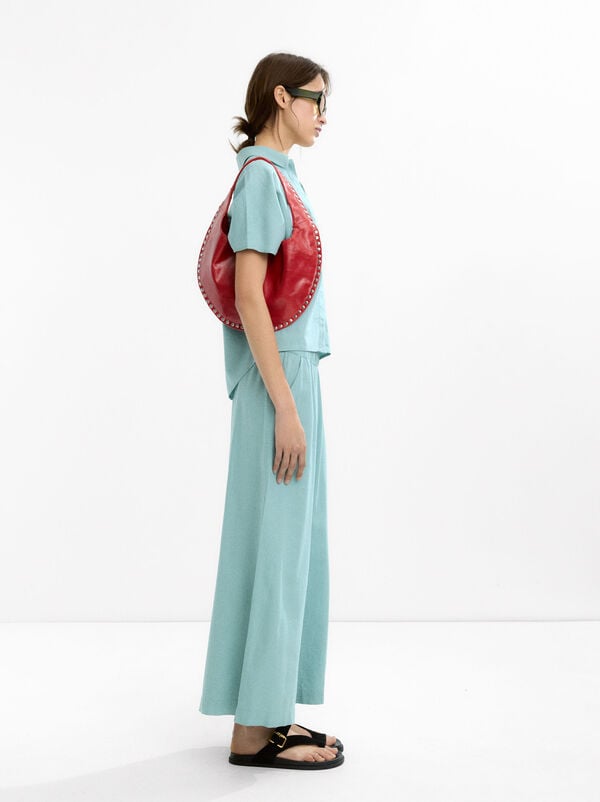 Short-sleeve linen-blend shirt