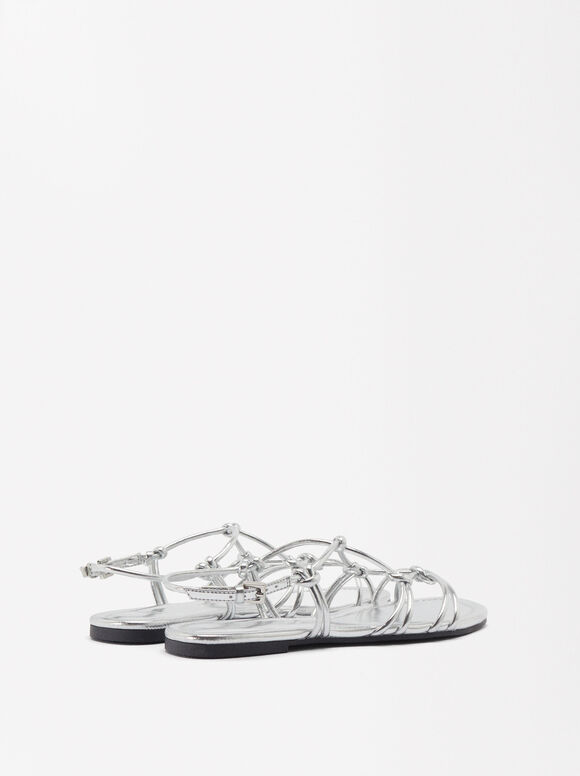 Online Exclusive - Metallic Flat Sandal Knots, Silver, hi-res