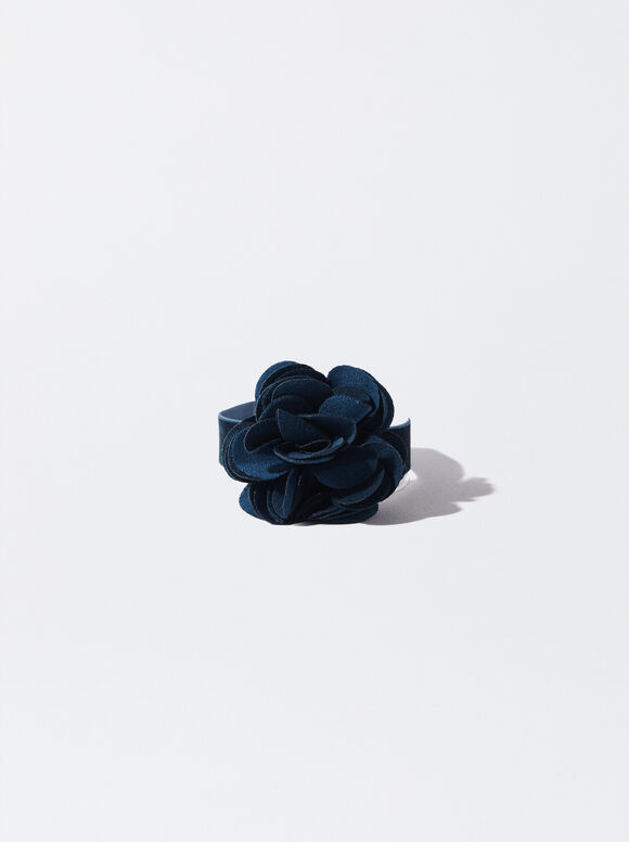 Velvet Flower Choker Necklace, Blue, hi-res