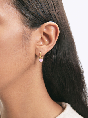 Online Exclusive - Personalized Heart Stainless Steel Hoop Earrings, Pink, hi-res