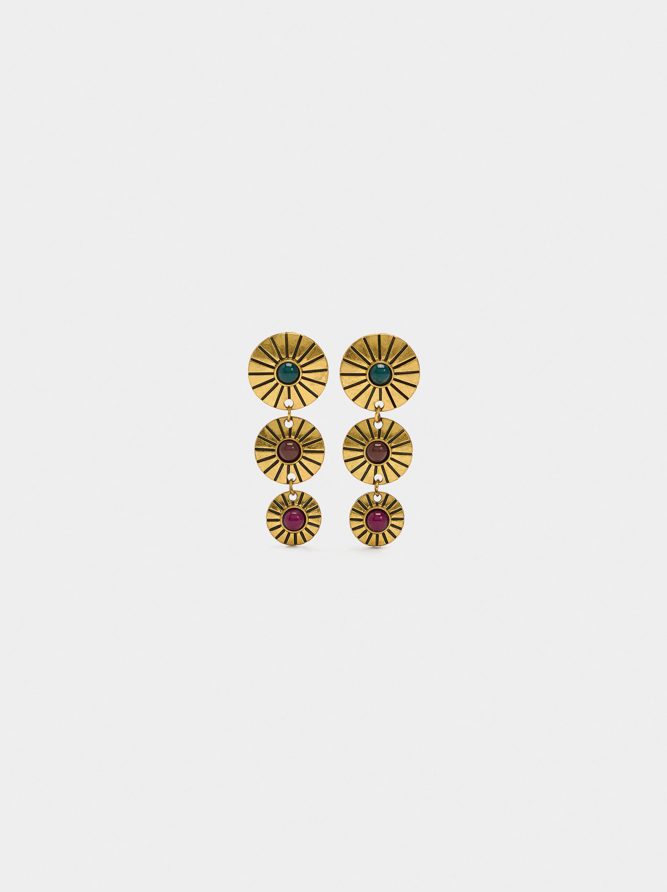 Long earrings with striped circles image number 0.0