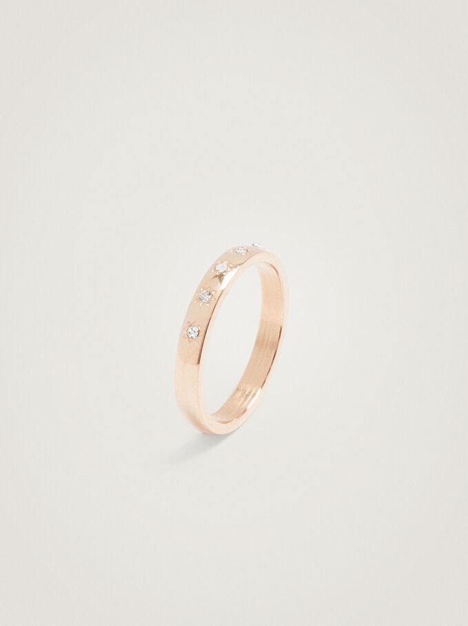 Stainless Steel Ring With Strass, Rose Gold, hi-res